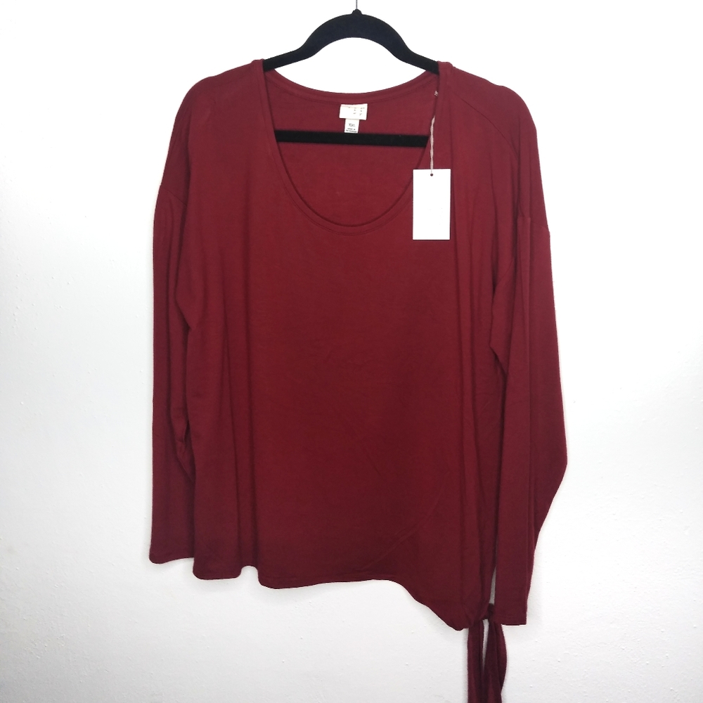 a new day side tie long sleeve burgundy size XXL